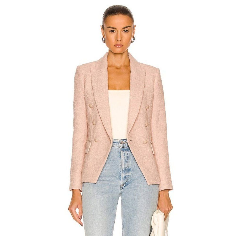 L'Agence Kenzie Tweed Double Breasted Light Pink Blazer Jacket in Petal - Size 6